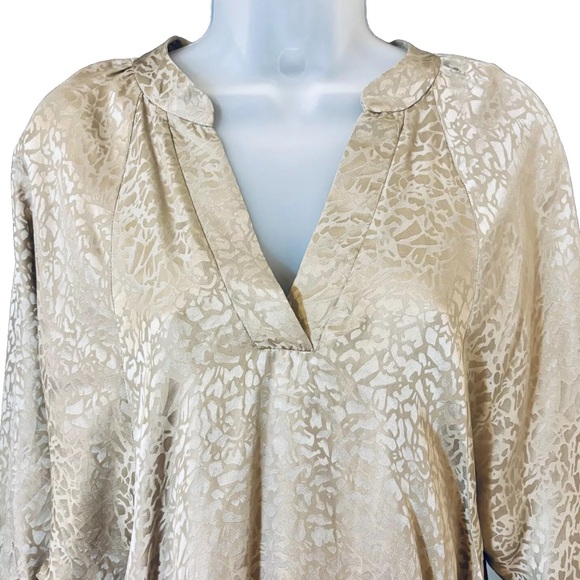 MAIYA Women's XS Taupe Tone on Tone Animal Print 100% Silk Short Shirt Dress - Picture 2 of 10